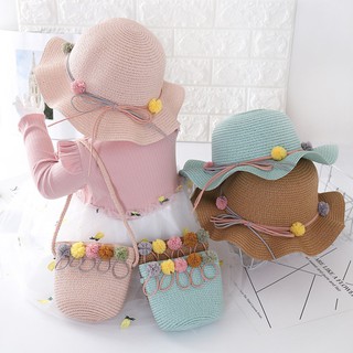 Girl Sun Beach Hat Flower Cap & Handbag Lovely Summer (1)
