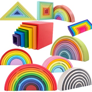 Wooden Rainbow Stacker Wooden Rainbow Blocks Wooden Stacking Toys Montessori Educational Toy for
