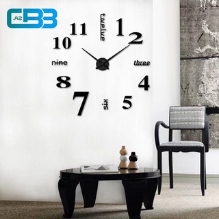 CBB.AZ DIY Large Wall Clock DIY Wall Clock 3D Mirror Sticker Metal, Roman Numerals Big Clock