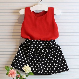 Baby Girl Sleeveless T-shirt+ Polka Dot Skirts (2)