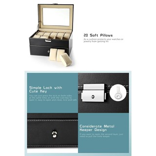 20 Slots Grids Watch Storage Organizer Case PVC Leather Jewelry Display Storage Box (4)