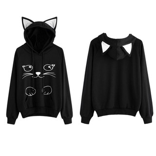 Cute Cat Printed Long Sleeve Hoodies Pullover Sweatshirt (1)