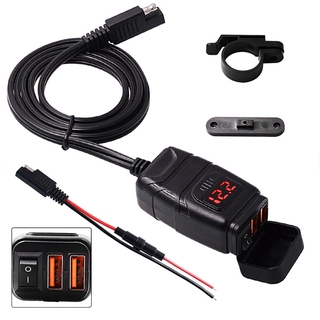 HN✨Dual USB Ports 12V Waterproof Motorcycle Handlebar Charger Quick Charger with Voltmeter Motorcycle Charger
