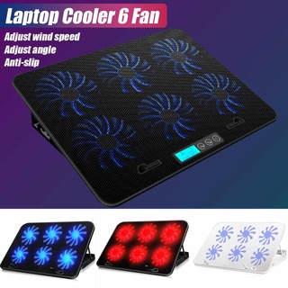 Laptop Cooling Pad 6 Cooling Fans and Double USB Ports Laptop Cooler with Light LCD Display Notebook