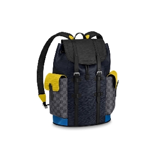 Louis Vuitton LV Black Yellow Blue Leather Christopher Backpack Bag Men Travel