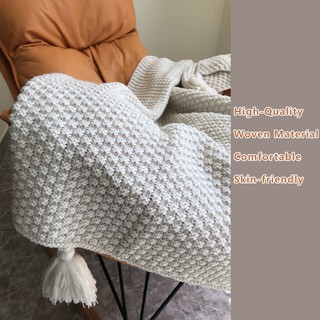 【Ship in 48h】Sofa Blanket Korean Style Soft Blanket Knitted Throw Blanket for Baby Nordic Home Office Blanket With Tassel Anniversary Gift / Birthday Gift Creative Photography Props (5)