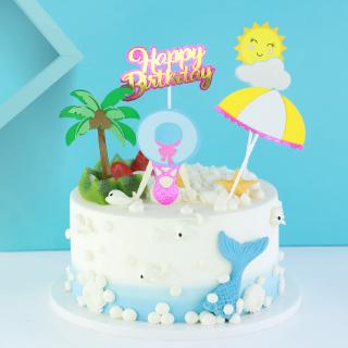 5Pcs/set Summer Beach Sun Coconut Tree Happy Birthday Cake Topper Party Decoration
