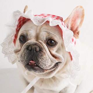 [Fashion Trend Decoration]Dog Plaid Bib Bowknot Hat 3PCS Set Summer Cap Travel Sports Headgear Pupp