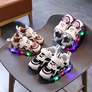 Ready Stock Korean Style Size 21-30 Kids LED Light Up Fashion Sport Shoes Retro Soft Sole Light Weight Sneakers for Boys Girls