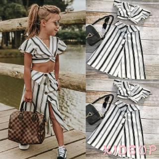 ☎POP❤Striped Kids Baby Girls Party Crop Tops+ A-lined Skirt