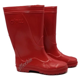 rain shoe۞♧Ladies 'CAMEL' Solid Color Plain Mid-Cut PVC Rain Boots (Red)