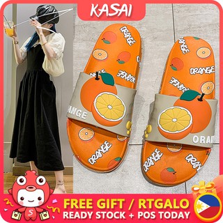 KASAI Korean Fruit cute Orange new soft bottom non slip outer wear Slippers COD ks0199