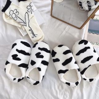 Fun Study⭐Korean Cute Cow Print Slippers Girl Heart White Print Milk Slippers