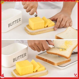 Nordic Triangle Butter Box With Knife Lid Ceramic Container Cheese Food Container Tray Flat Dish Sto