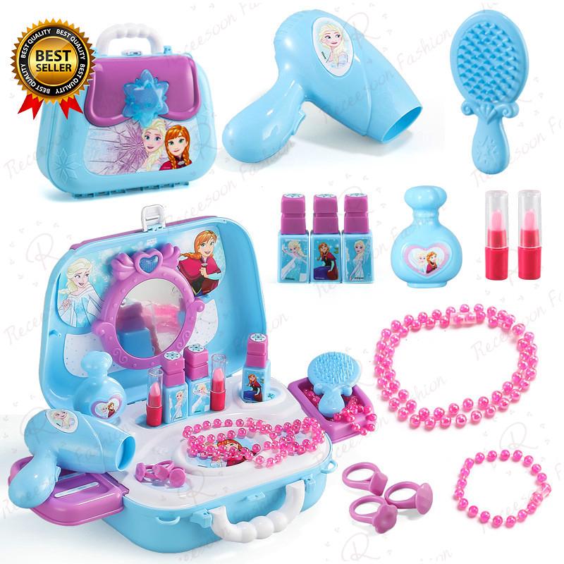 Disney Frozen Princess Makeup Box Suitcase Elsa Anna Pretend Play Kids Makeup Toys Set Birthday Gift