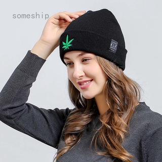 Someship Black Marijuana Rasta Weeds Leaf Pom Hemp Pot Knit Beanie Skull Cap Hat Ski Warm