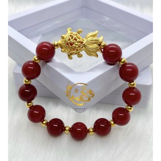 24K HK Gold Fish and Lucky Balls in Red Corals Pawnable