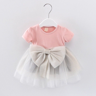 COD Ready Stock Baby Girl Dress Girls Short Sleeve Mesh Dresses Children Clothes Baby Cotton Princess Dress Outfits
