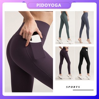 PIDO Yoga Pants Tights Compression Pants European And American New Autumn And Winter Nude Fitness Pants Women No Embarrassment Line Yoga Pants High Waist Hip Elastic Sports Peach Pants High Elastic Side Pockets