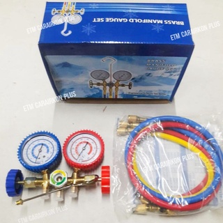 【Ready Stock】❁Brass Manifold Gauge Set W/ Hose (for R134A, R22, R410) Car Air-conditioning, Refriger