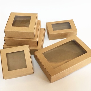 10pcs Window Gift Box Kraft Paper Box Transparent PVC Window Soap Boxes Jewelry Gift Packaging Box