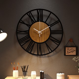 Modern Minimalist Creative Iron Wood Roman Wall Clock 16 Inch Living Room Iron Decorative Wall Clock