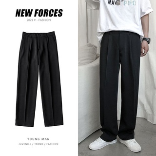 2021 Spring Summer Straight Men Pants Korean Loose Casual Trousers Solid Color Fashion Harajuku Male Suit Pants