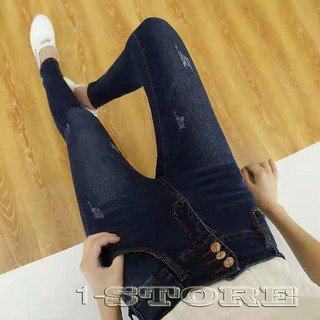 High Waist 3 Button Dark blue Jeans Skinny Pants Stretchable Denim / Babae Maong /