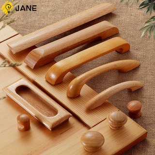 JANE 8 Styles Wooden Cabinet Knob Nature color Drawer Wood Handles Furniture Hardware Kitchen Door Parts Safety High Quality Solid Pull Handle Knobs