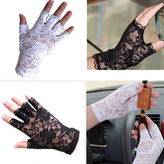 【LK】Women Gothnic Party Sexy Dressy Lace Gloves Fingerless Black White Mittens