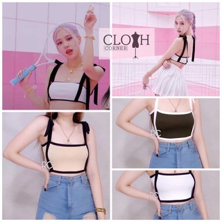 BLINK TOP Jennie Inspired Korean Tube Crop Ribbon Tie Combi Croptop Plain top