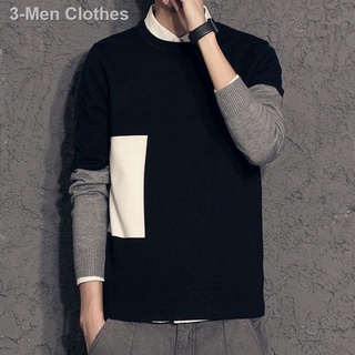 ✧Autumn and winter men s fake two-piece knitted sweater Korean version of the self-cultivation trend