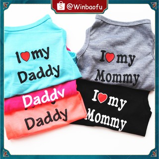 【Ready Stock】Dog Shirt Clothes I Love My Mom I Love My Dad Puppy Cat T Shirt Apparel for Small Boy Girl