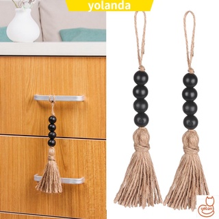 wood rack◑YOLA Door Handle Wood Bead Garland Gift Handmade Closet Pendant Hanging Decorations Cloth