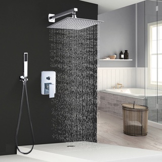 Large Size Bathroom Shower Faucet Set Rainfall Concealed Chrome Shower System Handheld Shower Mixer