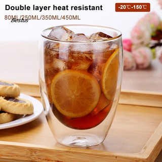 【BE❀】 Home Double Wall Heat Insulation Tea Coffee Milk Mug Drink Glass Cup Drinkware