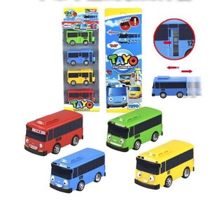 TAYO BUS The Little Bus 4 in 1 Pull Back Bus Openable Door Toy Set Rear pull back car