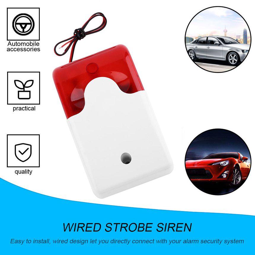 1Durable 12V Wired Sound Alarm Strobe Flashing Light Siren Home Security