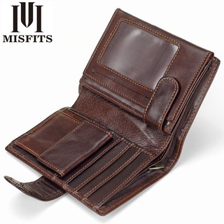 MISFITS Vintage Men Wallet Genuine Leather Short Wallets Male Multifunctional Cowhide Male Purse