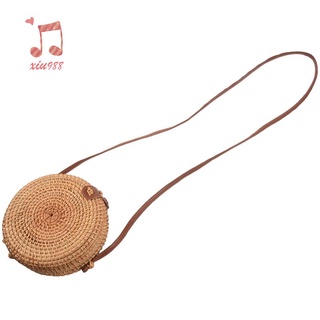 INS new ladies hand-woven bag round rattan retro literary hand-woven leather buckle package Bohemia