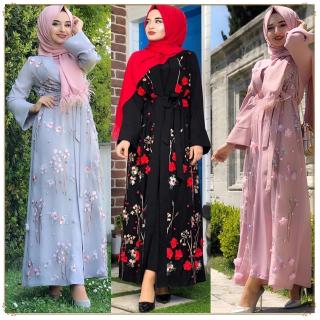 ❤️Ready Stock❤️Elegant Muslim Jubah Embroidery floral Abaya Full Dress pink Vestidos Kimono Loose Long Robe Gowns Eid Ramadan Islamic