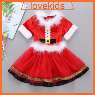 0-5Y Baby Girl Christmas Santa Claus Costume Short Sleeve Cute 2PCS Tops + Skirt Set LOK0391