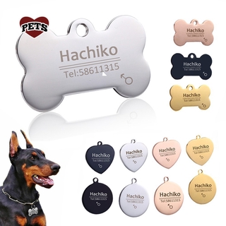 Personalized Dog Tag Stainless Steel Name Engraved ID Tags for Dog Collar Anti-Lost Pet Nameplate Pendant for Pitbull Labrador +1Pcs Free Collar