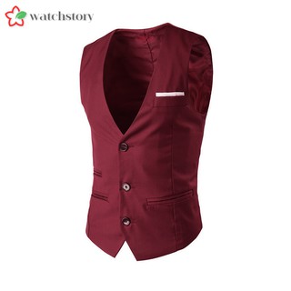WS❤ Fashion New Men Vest Slim Fit Suit Waistcoat Casual Slee (3)