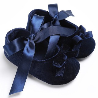Lovely Velvet princess Baby Shoes Girl Lace-up Bow Knot Soft First Walkers (7)