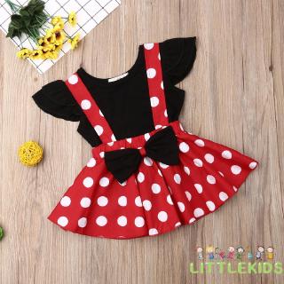 Mu♫-2PCS Summer Sweet Toddler Baby Girl Clothes Black Vest Top Strap Skirt Polka Dot Cartoon