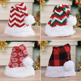 Adult Kids Christmas Santa Hat Plaid Santa Hat Luxury Plush Hat for Christmas Costume Christmas Party Supplies Holiday Party Favors