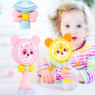 [Free Battery] Baby Music Rattle Bear Teether Toy for Child 0-12 Education Mobile Cot Kids Bed Newborn Stroller Crib Infant Pacifier Weep Tear