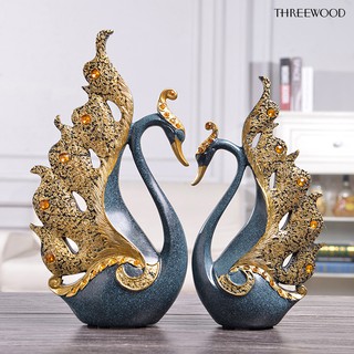 [COD Threewood]2Pcs Couple Swan Figurine Sculpture Art Craft Wedding Party Display Table Decor