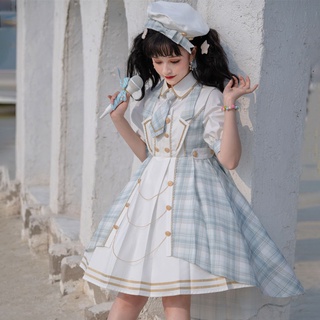 Original design small idol JSK Lolita LOLITA Navy wind summer short-sleeved dress daily hike